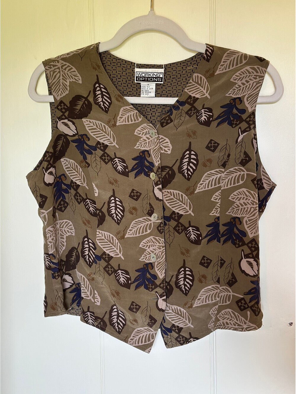 Vintage Working Options Silk Tropical Leaf Vest Size M